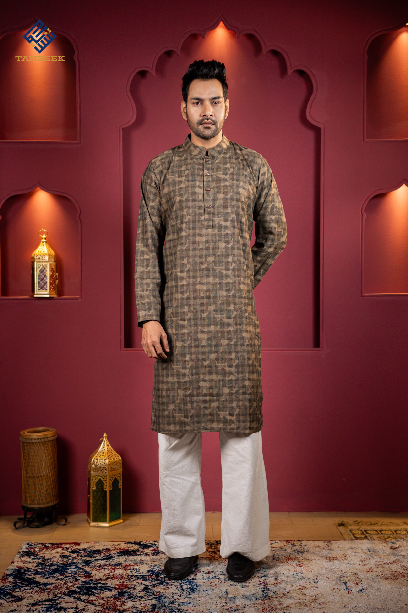 Premium Mint Green Embroidered Wool Cotton Panjabi