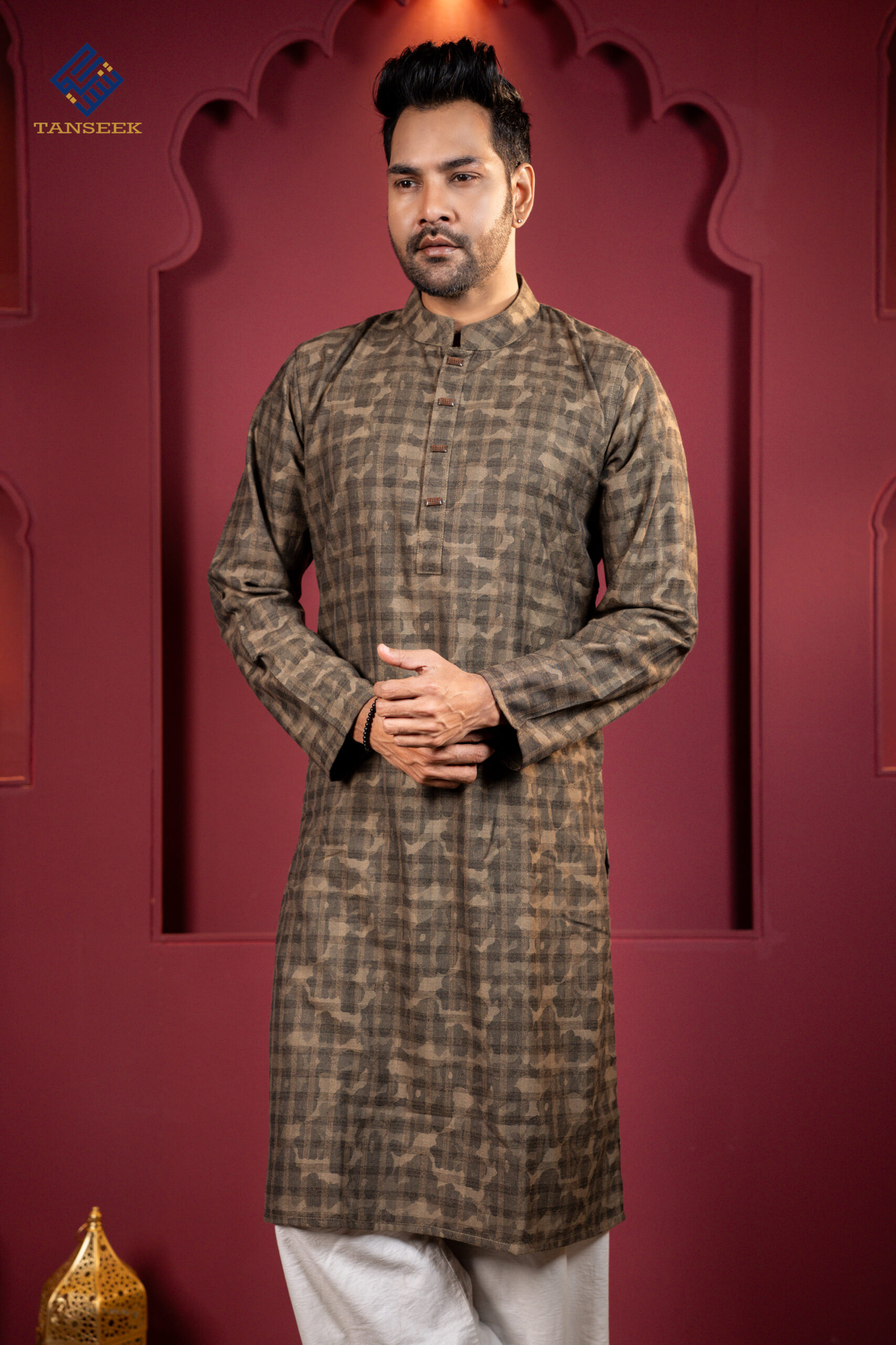 Premium Mint Green Embroidered Wool Cotton Panjabi - Image 2