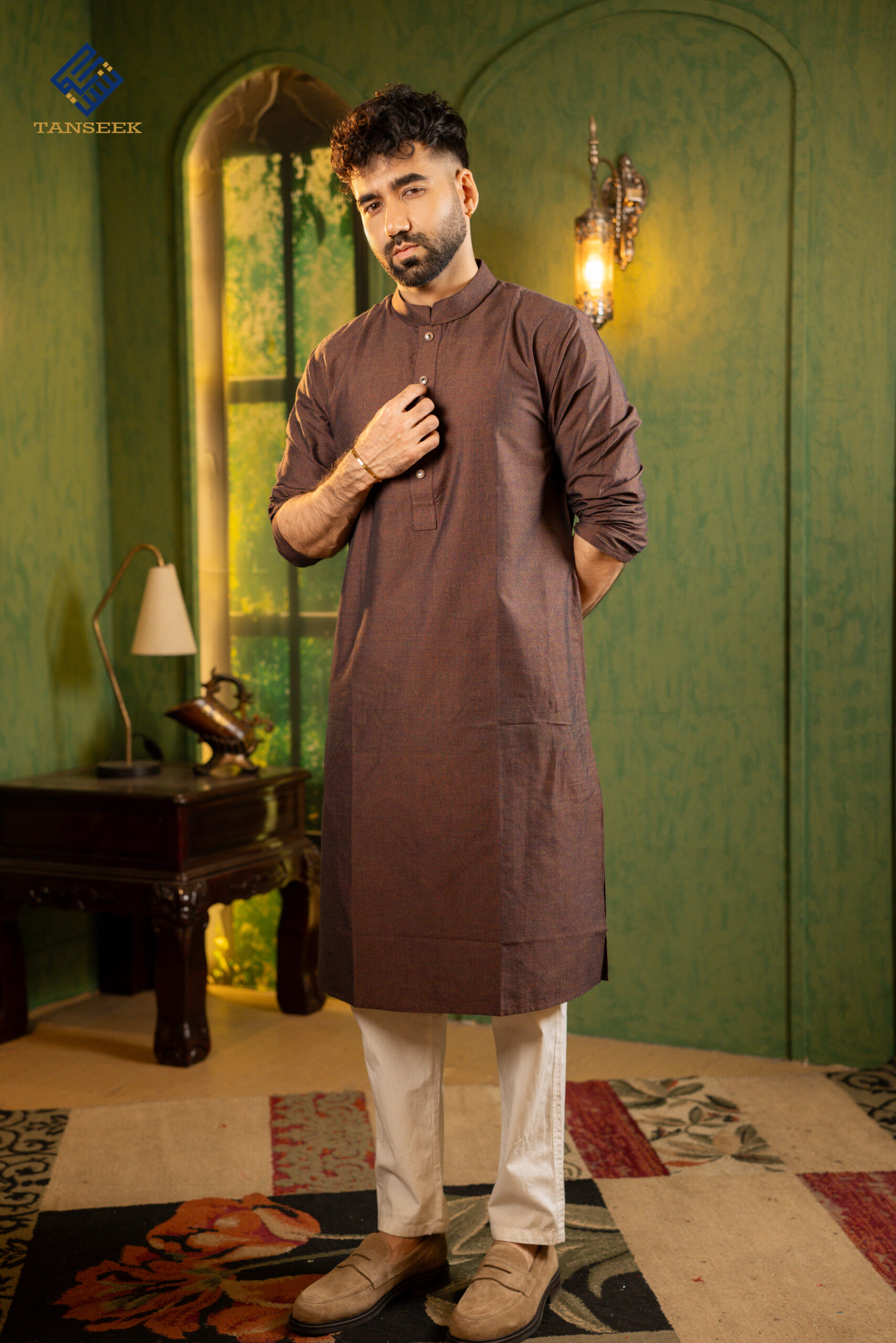 Premium Mahogany Brown Wool Cotton Panjabi