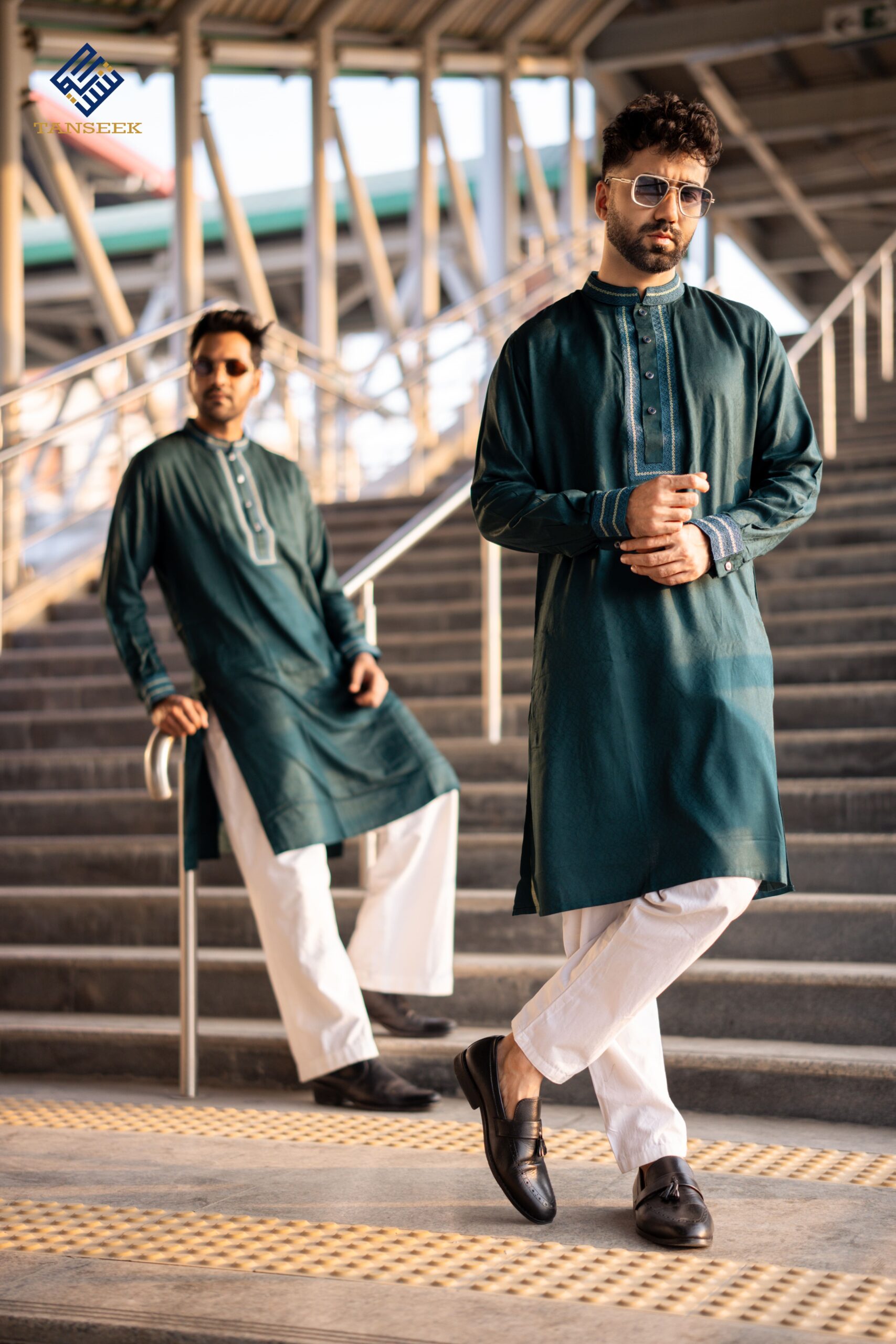 Premium Dark Teal Embroidered Wool Cotton Panjabi - Image 7